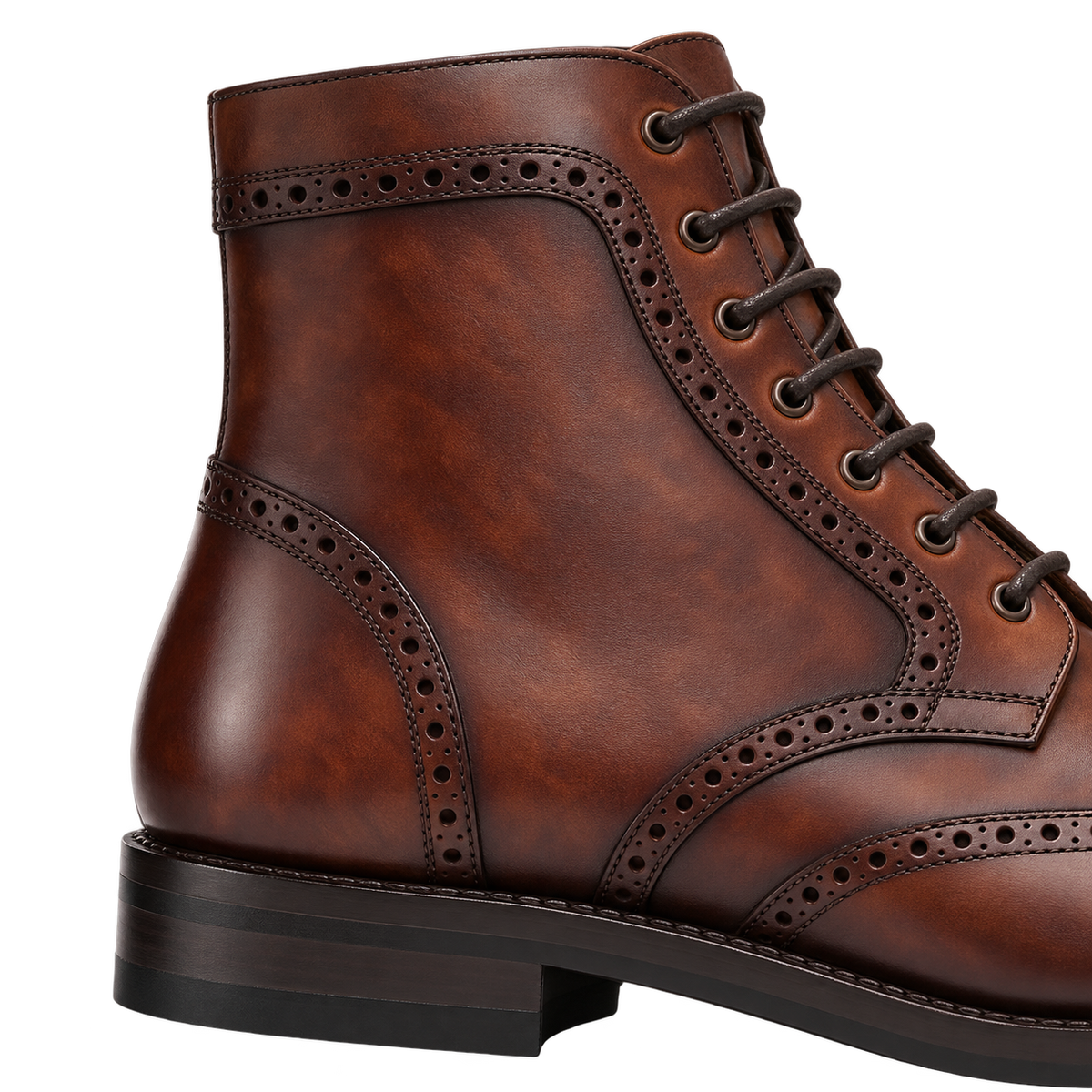 Wingtip boot detail showing the hand-finished brogue pattern
