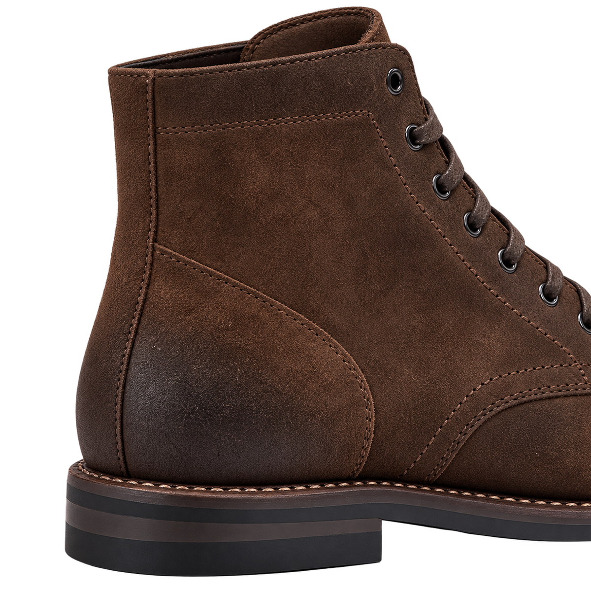 President boot detail in Mocha WeatherSafe suede